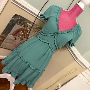 Inspired Hearts peasant green buxom Ruffle Mini Dress